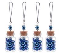 WEBEEDY 4 Pièces Porte-Bonheur Oeil Maléfique Bleu avec Bouteille pour Rétroviseur de Voiture,Protection de Voiture Décor Suspendu Amulette en Verre Turque Bénédiction pour Voiture Décoration Maison