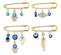 WEBEEDY 4 pièces turquie mauvais œil broche broches strass bleu chanceux mauvais œil sécurité broche broche bijoux pour bonne chance œil Broche Broches pour Femmes