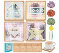 WEBEEDY 4 Set Bricolage Sous-verres Mosaïque de Noël Kit Bricolage Sous-verres Mosaïque Céramique avec Instructions pour Adultes Arbre de Noël,Kit Bricolage Mosaïque Père Noël Avec Sous-verres Bambou