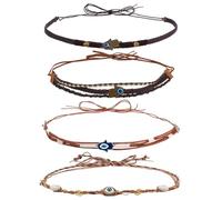 WEBEEDY 4 Styles Bandeaux de Chapeau de Cowboy Ceinture de Chapeau en Cuir Occidental Ajustable Vintage Bohemian Evil Eye Bead Bandeau pour Festival de Musique Thanksgiving Décoration de Noël Cadeau