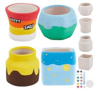 WEBEEDY 4 Tailles de Petits Pots en Céramique Kit de Peinture avec Trou de Drainage Mini Pots en Céramique à Peindre Figurines Kit d'Artisanat de Peinture pour Adultes Débutants