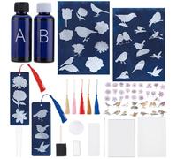 WEBEEDY 40 Kit Cyanotype Complet Comprend 30 Feuilles de Papier A5, 10 Signets, 2 Composants Sensibilisateurs, Pinceau, Outils et Instructions pour l'Impression du Soleil sur Papier Projet de DIY