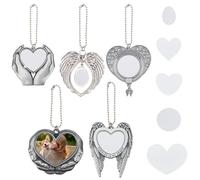 WEBEEDY 5 styles de pendentif vierge en alliage avec transfert de chaleur - Aile d'ange - Cœur - Rétroviseur - Bijoux vierges - Décoration à suspendre pour voiture, Argenté, various sizes