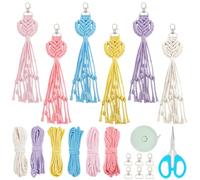 WEBEEDY 6 Kit de Porte-clés en Macramé avec Coeur Kit de Porte-clés en Macramé Boho avec Glands Kit de Porte-clés en Macramé avec Tutoriel Vidéo Mini Porte-clés en Macramé pour Sac et Voiture