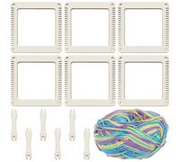 WEBEEDY 6 Kits de Métier à Tisser en Bois pour Adultes Débutants, 6 Petits Métiers à Tisser Carrés DIY avec 6 Navettes pour Projets de Tricot à la Maison Création d'art de Tissage Décor, 7.6x7.6cm