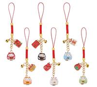WEBEEDY 6 Pcs Chat Chanceux Faisant Signe Au Chat Porte-clés Pendentif Japonais Maneki Neko Chat Breloque Mascotte Pendentifs Pendentifs de Fortune Retour à L'éCole