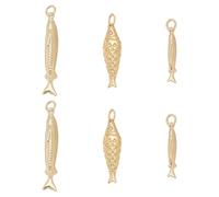 WEBEEDY 6 Pièces 3 Tailles Charme de Poisson Doré pour Fabrication de Bijoux Doré à l'Or 3D Charme de Poisson Pendentif Animal Marin avec Anneaux de Saut pour DIY Bracelet Collier(2.2mm 25mm 33mm)