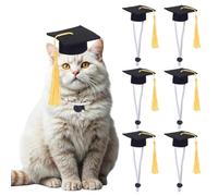 WEBEEDY 6 Pièces Mini Casquettes de Graduation à Pompon Jaune,Petit Chapeau de Licence pour Animaux de Compagnie,Petits Chapeaux de Fin d'Études,Bouchons de Bouteille de Vin,Accessoires Photo, 6x6x3cm