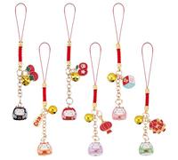 WEBEEDY 6 Styles Chaînes de Clés Maneki Neko Fengshui Fortune Lucky Cat Kitty Charm Pendants Japonais de Richesse et de Santé Décoration de Chat pour Sacs et Téléphones.