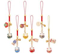 WEBEEDY 6 Styles Chat Chanceux Porte Clés Pendentif Japonais Maneki Neko Chat Charme pour Téléphone Fengshui Fortune Chat Chanceux Pendentif Charms pour Sac à Main Porte Clés Décoration (12cm)