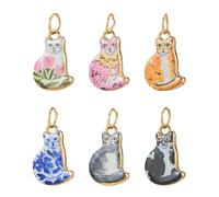 WEBEEDY 6 Styles de Charmes Mignons de Chat en Émail en Acier Inoxydable Pendants Imprimés Mignons Animal en Émail pour Bracelet Boucle Oreille Collier Charmes Sac DIY Fabrication de Bijoux 1.7x1.2 cm