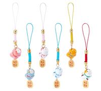 WEBEEDY 6 Styles Lucky Chat Téléphone Charms Japonais Maneki Neko Fortune Chat Pendant Ornament Céramique Lucky Cat Pendentif de Téléphone Portable avec des Etiquettes en Métal et Corde Colorée,11.5cm