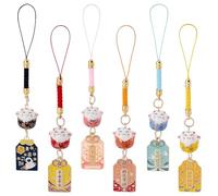 WEBEEDY 6 Styles Porte Clés Chat Chanceux de Japonais Maneki Neko Pendentifs de Fortune Chat Qui Attire les Ornements Suspendus pour Sacs et Téléphones Richesse Santé Fortune Évitant le Mal