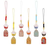WEBEEDY 6 Styles Porte Clés Chat Chanceux Maneki Neko avec Corde et Étiquettes Gravées Feng Shui Japonais pour la Richesse et la Santé Ornements Suspendus pour Téléphone et Sac à Main Idéal pour Noël