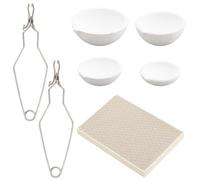 WEBEEDY 7 Pièces Petit Kit de Creuset de Fusion pour Bijoux Métal Argenté, avec 4 bol de Creuset à Quartz en Céramique, Tasse à Vaisselle, 2 pinces à Fouet, Poignée pour la Fonte, le Moulage