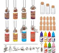 WEBEEDY 8 Ensembles Collier Bouteille de Potion de Sorcière DIY Kit de Potions de Sorcières d'halloween Bijoux de Sorcière Collier Fiole Bijoux Souhaitant Bouteilles Collier