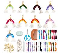 WEBEEDY 8 Ensembles Porte-clés en Macramé Kit de Bricolage Porte-clés de voiture avec pompon porte-clés arc-en-ciel bohème 24 Couleurs Macramé Corde x 8m Bricolage Coton Macramé Corde 6mm x 50m