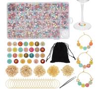 WEBEEDY 80 Ensembles Charms DIY pour Verres à Vin avec Perles à Lettres Colorées,Perles en Gros Couronne Étoile Cœur Doré,80 Anneaux de Charms,Pinces,Personnalisés pour Marqueurs de Vin