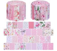 WEBEEDY 82 Pièces Bandes de Tissu Coton Jelly Roll pour Patchwork Bandes de Patchwork Pré Découpées avec des Imprimés Floraux Roses Doux pour la Couture Artisanat et les Loisirs Créatifs DIY 50x6.3cm