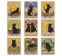 WEBEEDY 9 Styles Noir Chats Décoration murale Chat Tarot Impressions Soleil Lune Etoile Impressions murales Décoration murale sorcière Poster pour bureau Décoration maison, non encadré, 20x25cm