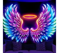 WEBEEDY Blacklight Angel Wings Tapisserie UV Réactif Tapisserie de Néon Coloré Angel Wings Wall Pendant Tapisseries Décor de chambre pour la fête de Noël d'Halloween, 150x130cm