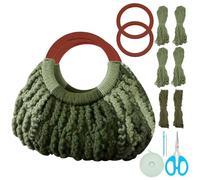 WEBEEDY Bricolage Macrame Sac Kit Vert Macrame Tote Bag Making Kit avec Manche en Bois et Tutoriel Vidéo Adulte Débutant Bricolage Crochet Kit Femmes été Bohème Décor Cadeau