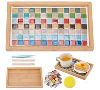 WEBEEDY Bricolage Mosaic Tile Tray Kit Mosaic Craft Fabrication de Carreaux de Mosaïque de Verre avec Instructions de Bac en Bambou,22x13cm sous-Verres en Mosaïque pour Adultes Débutants Summer Party