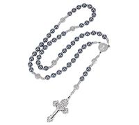 WEBEEDY Collier Chapelet Hématite Collierchapelet Catholique pour Hommes Femmes, Collier de Perles en Pierre Noire avec Pendentif Corses et Médailles Saint Benoît, 48.5cm de Longueur