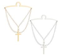 WEBEEDY Deux Couleurs Pince à Cravate Croisée avec Chaîne pour Hommes 6.2 cm Chaîne de Cravate Or et Argent Chaînes de Cravate Double Simples pour Mariages et Événements Professionnels Décoration