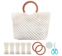 WEBEEDY DIY de Sac Macramé pour Adultes Débutants Kit de Fabrication de Sac à Main Boho avec Poignées en Bois et Instructions, Kit de Sac à Main Macramé Décoration de Plage d'Eté(Beige,35x40cm)