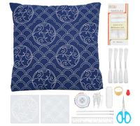 WEBEEDY DIY Sashiko Pattern Taie d'oreiller Set de Modèle de Taie d'oreiller Sashiko,Kit de Broderie Japonais avec Housse d'oreiller de Canapé Familiale pour Débutants Description Cadeau, 40x40cm