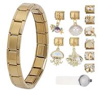 WEBEEDY Ensemble de Bracelets Charmes Italiens Dorés avec Bracelet Étoile, 10 Charms Pendentifs et Outil d'Ouverture pour Femmes, Bracelet Chaînon Réglable Bijou Personnalisé Cadeau pour Fête des