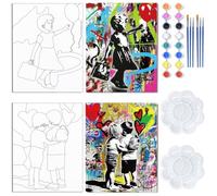 WEBEEDY Ensemble de Peinture Sur Toile Banksy Pré Dessiné Kits de Peinture Sur Toile Pré Imprimée de 20x25cm pour Adultes Débutants Décoration Murale D'Art de Rue Graffiti 2 paquet