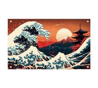 WEBEEDY Japan Wave Thème Toile de Fond Vagues Froides Tapisserie Murale Vagues Asie Anime Montagne Coucher de Soleil Vague Tapisserie Grande Vague Chambre Tapisserie(180x110 cm)