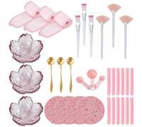 WEBEEDY Kit Complet 34 Pièces Accessoires Esthéticienne avec 3 Bols à Mélanger pour Masques Faciaux,12 Éponges Faciales,3 Cuillères Fleur,3 Pinceaux Éventail Plus pour Soins de Peau DIY Domicile Salon