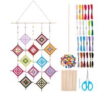 WEBEEDY Kit d'Artisanat de Fil d'oeil de Dieu Oeil de Dieu Ornement à Suspendre au Mur, Comprend du Fil pour Le Tricot au Crochet, Perles de Bois Colorées, Bâtons en Bois avec Instructions