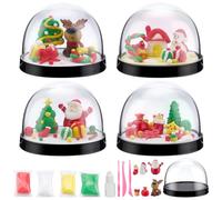 WEBEEDY Kit de Boule à Neige de Noël 4 à Faire Soi Même avec 6 Mini Sculptures en Résine de Bonhomme de Neige Renne et Père et 12 pâte à Modeler Colorée Décoration de Fête de Noël à la Maison