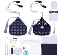 WEBEEDY Kit de Bricolage Sashiko Coin Purse DIY Kit Broderie Japonaise Kit de Sac à Fermoir Coulissant pour Débutants Poche Brodée avec Motif de Chat Sashiko Aiguilles Fil de Noël