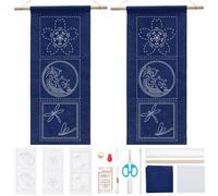 WEBEEDY Kit de Broderie Traditionnelle Japonaise Sashiko avec Modèle Floral Sashiko et Instructions pour Adultes Débutants Décoration Murale (Cerisier en Fleurs) Libellule Style en Vague