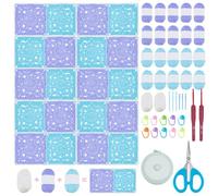 WEBEEDY Kit de Couverture au Crochet Granny Squares pour Débutants, Kit de démarrage de Couverture au Crochets avec Tutoriels Vidéo,Fil à Crochets,Crochet pour Adultes,Décoration de Noël(Bleu)