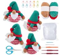 WEBEEDY Kit de Démarrage pour Crocheter un Gnome de Noël DIY pour Adultes Débutants Kit Complet de Crochet Nain avec Instructions Fils de Couleurs 4 Ornements de Noël en Fournitures de Tricot DIY