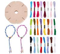 WEBEEDY Kit de Fabrication de Bracelet de Métier à Tisser avec Disque Rond en Bois Kumi et Fils à Broder pour Adultes Kit de Démarrage Japonais Kumihimo pour Débutants en Tressage Fournitures