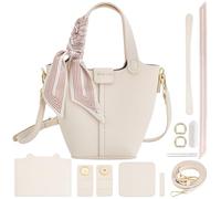 WEBEEDY Kit de Fabrication de Sac à Main en Cuir Kit Complet de Couture de Sac à Main avec Sangles, Boucles, Ruban, Bricolage d'un Sac à Main pour Femme, Cadeau d'été, Beige