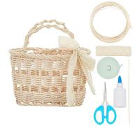 WEBEEDY Kit de fabrication de sacs à main en rotin à faire soi-même, sacs de plage en paille pour femme, sac à main en paille avec poignée ronde sur le dessus, grande capacité, sac fourre-tout rétro