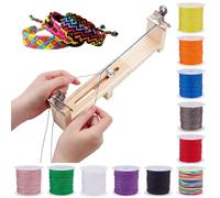 WEBEEDY Kit de Gabarit en Bois pour Bracelets avec 1 Créateur de Bracelets Réglable, 2 Pinces Métalliques, 11 Bobines de Fil Kit de Fabrication de Bracelets Kumihimo Création Bijoux 20.7x4.3x8.8 cm