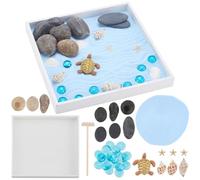 WEBEEDY Kit de Jardin Zen pour Tortue de Mer pour Bureau Set de Jardin Zen Japonais Décoration avec Plateau en Bois Sable Outils Cadeau de Domicile Carré(20cm)