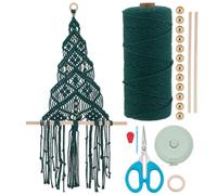 WEBEEDY Kit de Macramé pour Arbre de Noël DIY Débutants, Kit Complet pour Arbre de Noël Grand Format à Accrocher au Mur avec 100 m de Cordon en Coton Vert, Perles,Instructions Décoration