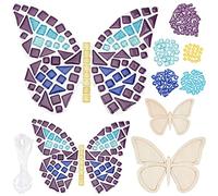 WEBEEDY Kit de mosaïque en verre pour enfants et adultes avec 2 papillons et carreaux de mosaïque en verre, copeaux de bois, ruban