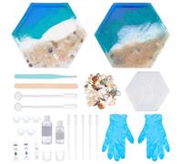 WEBEEDY Kit de Moules de Dessous de Verre en Résine DIY Silicone Thème de Plage Kit Complet de Résine Époxy avec Moules de Dessous de Verre Hexagonaux pour Débutants Adultes Sous Verres Uniques