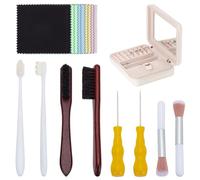 WEBEEDY Kit de Nettoyage de Bijoux 18 pièces avec Ensemble de Brosses de Nettoyage 10 et Chiffon de Nettoyage Pinceaux Grands et Petits Aiguille Kit de Chiffon de Polissage de Bijoux pour Bagues Or